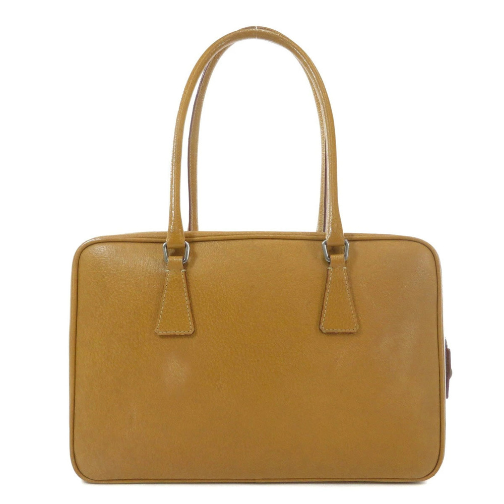 Prada Plate Leather Tote Bag Brown